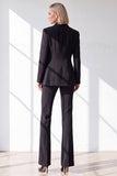 Black Fitted Peak Lapel 2 Piece Double Breasted Women Suits with Pockets