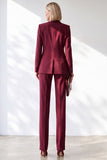 Burgundy Fitted Shawl Lapel Double Breasted Women Suits with Pockets