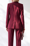 Burgundy Fitted Shawl Lapel Double Breasted Women Suits with Pockets