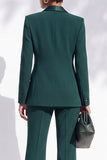 Dark Green Satin Peak Lapel V-Neck Single Breasted Long Women Suits with Pockets