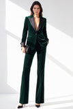 Dark Green Velvet Peak Lapel Single Breasted V-Neck Women Suits with Pockets