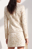 Ivory 2-Piece Shawl Lapel Long Sleeves Short Women Suits with 3D Appliques
