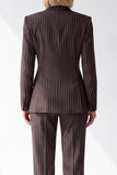 Coffee Pinstriped Peak Lapel Double Breasted 2 Piece Women Suits