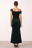 Dark Green Velvet Mermaid Asymmetrical One Shouldr Ruched Midi Holiday Dress