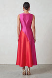 Fuchsia Red Bateau Neck Satin A-Line Midi Formal Dress