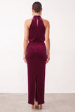 Burgundy Sheath High Neck Ruched Long Holiday Party Dress with Beading