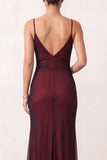 Black Red Sheath Spaghetti Straps Long Evening Dress with Slit