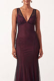 Black Red V-Neck Mermaid Sleeveless Long Formal Dress