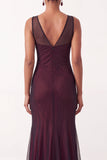 Black Red V-Neck Mermaid Sleeveless Long Formal Dress
