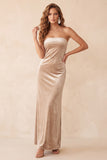 Olive Velvet Sheath Strapless Long Holiday Party Dress