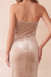 Olive Velvet Sheath Strapless Long Holiday Party Dress