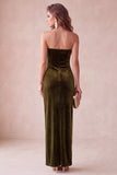 Olive Velvet Sheath Strapless Long Holiday Party Dress