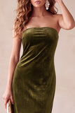 Olive Velvet Sheath Strapless Long Holiday Party Dress