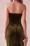 Olive Velvet Sheath Strapless Long Holiday Party Dress