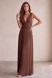 Black A-Line V-Neck Pleated Long Wedding Guest Dress