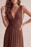 Black A-Line V-Neck Pleated Long Wedding Guest Dress