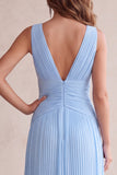 Black A-Line V-Neck Pleated Long Wedding Guest Dress