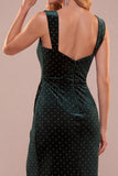 Dark Green Bodycon Sweetheart Ruched Beaded Midi Holiday Party Dress with Slit