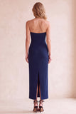 Black Sheath V-Neck Strapless Mesh Midi Wedding Guest Dress with Pockets