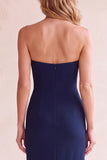 Black Sheath V-Neck Strapless Mesh Midi Wedding Guest Dress with Pockets