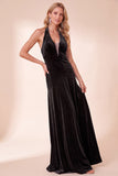 Black Velvet A-Line Halter Long Holiday Party Dress