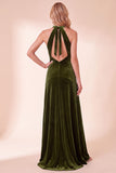 Black Velvet A-Line Halter Long Holiday Party Dress