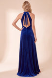 Black Velvet A-Line Halter Long Holiday Party Dress
