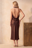 Chocolates Mermaid Cowl Neck Satin Midi Wedding Guest Dress