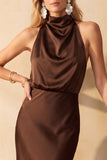 Chocolates Mermaid Cowl Neck Satin Midi Wedding Guest Dress