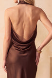 Chocolates Mermaid Cowl Neck Satin Midi Wedding Guest Dress