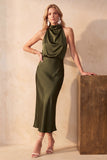Chocolates Mermaid Cowl Neck Satin Midi Wedding Guest Dress