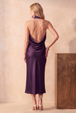 Chocolates Mermaid Cowl Neck Satin Midi Wedding Guest Dress