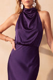 Chocolates Mermaid Cowl Neck Satin Midi Wedding Guest Dress