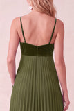 Coffee A-Line Sweetheart Pleated Maxi Dress with Pockets