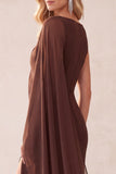 Coffee Sheath Chiffon One Shoulder Long Wedding Guest Dress with Cape