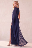 Coffee Sheath Chiffon One Shoulder Long Wedding Guest Dress with Cape