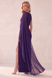 Coffee Sheath Chiffon One Shoulder Long Wedding Guest Dress with Cape