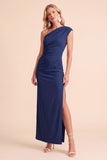 Coffee Sheath One Shoulder Ruched Maxi Wedding Guest Dress with Slit