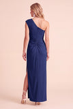 Coffee Sheath One Shoulder Ruched Maxi Wedding Guest Dress with Slit