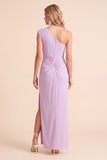 Coffee Sheath One Shoulder Ruched Maxi Wedding Guest Dress with Slit