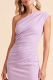 Coffee Sheath One Shoulder Ruched Maxi Wedding Guest Dress with Slit