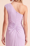 Coffee Sheath One Shoulder Ruched Maxi Wedding Guest Dress with Slit