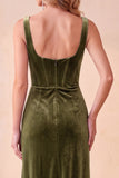 Burgundy Corset Velvet Sheath Square Neck Ruched Long Holiday Party Dress with Pockets