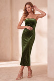 Burgundy Velvet Bodycon Cut Out Strapless Midi Holiday Party Dress with Bow