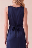 Black Sheath Round Neck Satin Midi Wedding Guest Dress with Lace