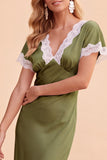 Blush Sheath V-Neck Flutter Sleeves Midi Holiday Party Dress with Lace
