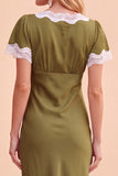 Blush Sheath V-Neck Flutter Sleeves Midi Holiday Party Dress with Lace