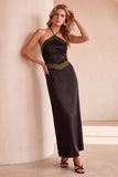 Black and Green Sheath Halter Satin Maxi Wedding Guest Dress