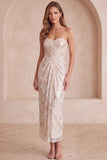 Ivory Sequins Sheath Strapless Ruched Midi Cocktail Dress