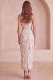 Ivory Sequins Sheath Strapless Ruched Midi Cocktail Dress